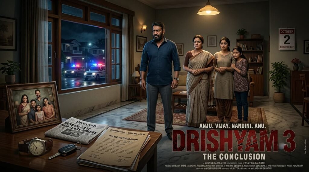 Drishyam 3 family and mystery concept image.